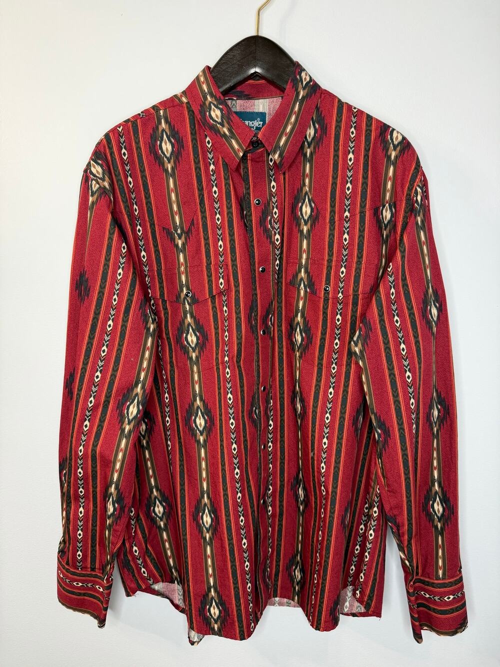 VGT Wrangler Southwest Western Geometric Pearl Snap Button Cowboy Shirt Mens XL